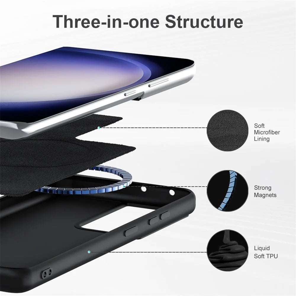 Liquid Series for Samsung Galaxy S23 Ultra Magnetic Phone Case Rubberized Soft TPU Protective Phone Back Cover Support Wireless Charging - Black - 3