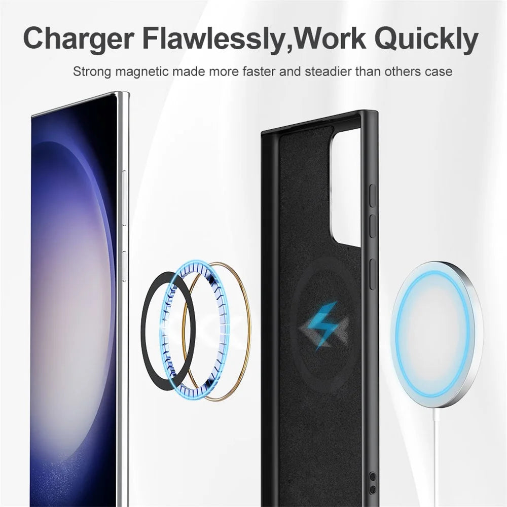 Liquid Series for Samsung Galaxy S23 Ultra Magnetic Phone Case Rubberized Soft TPU Protective Phone Back Cover Support Wireless Charging - Black - 6