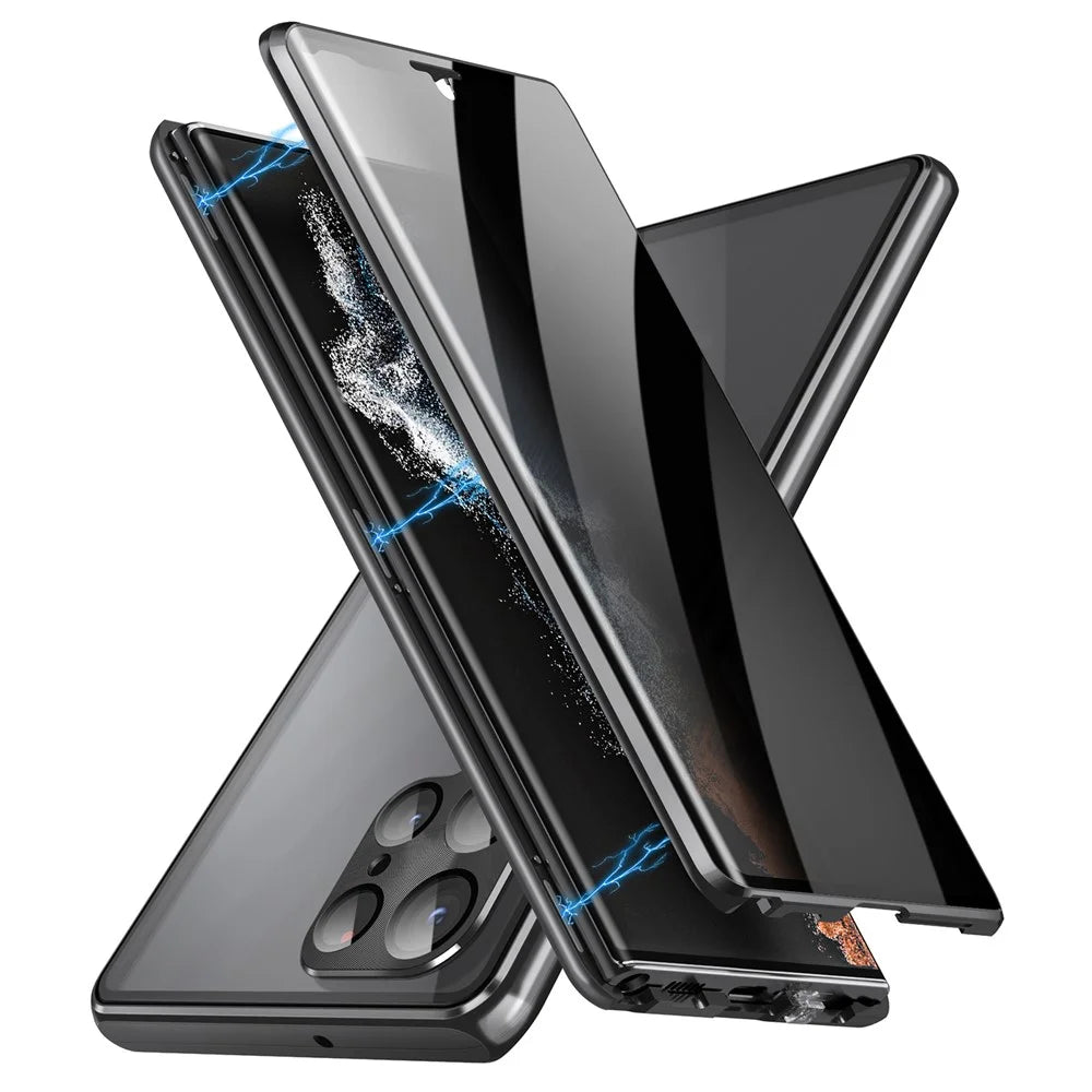 For Samsung Galaxy S23 Ultra Case Magnetic Adsorption Phone Cover with Anti-Peep Dual Sided Tempered Glass - Black - 1