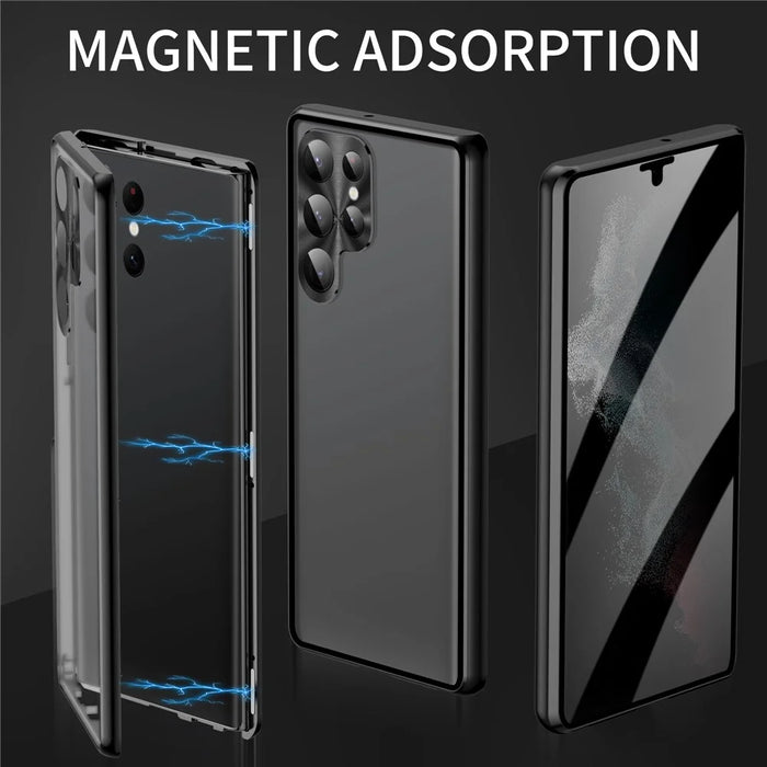 For Samsung Galaxy S23 Ultra Case Magnetic Adsorption Phone Cover with Anti-Peep Dual Sided Tempered Glass - Black - 4
