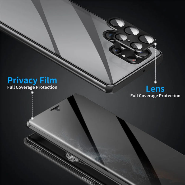 For Samsung Galaxy S23 Ultra Case Magnetic Adsorption Phone Cover with Anti-Peep Dual Sided Tempered Glass - Black - 5