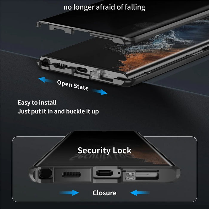 For Samsung Galaxy S23 Ultra Case Magnetic Adsorption Phone Cover with Anti-Peep Dual Sided Tempered Glass - Black - 7