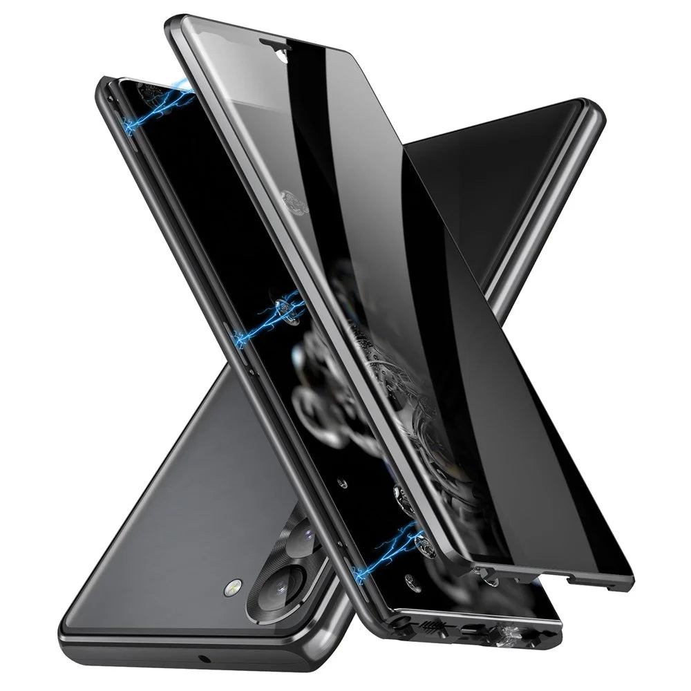 For Samsung Galaxy S23+ Case Magnetic Adsorption Phone Cover with Anti-Peep Dual Sided Tempered Glass - Black - 1