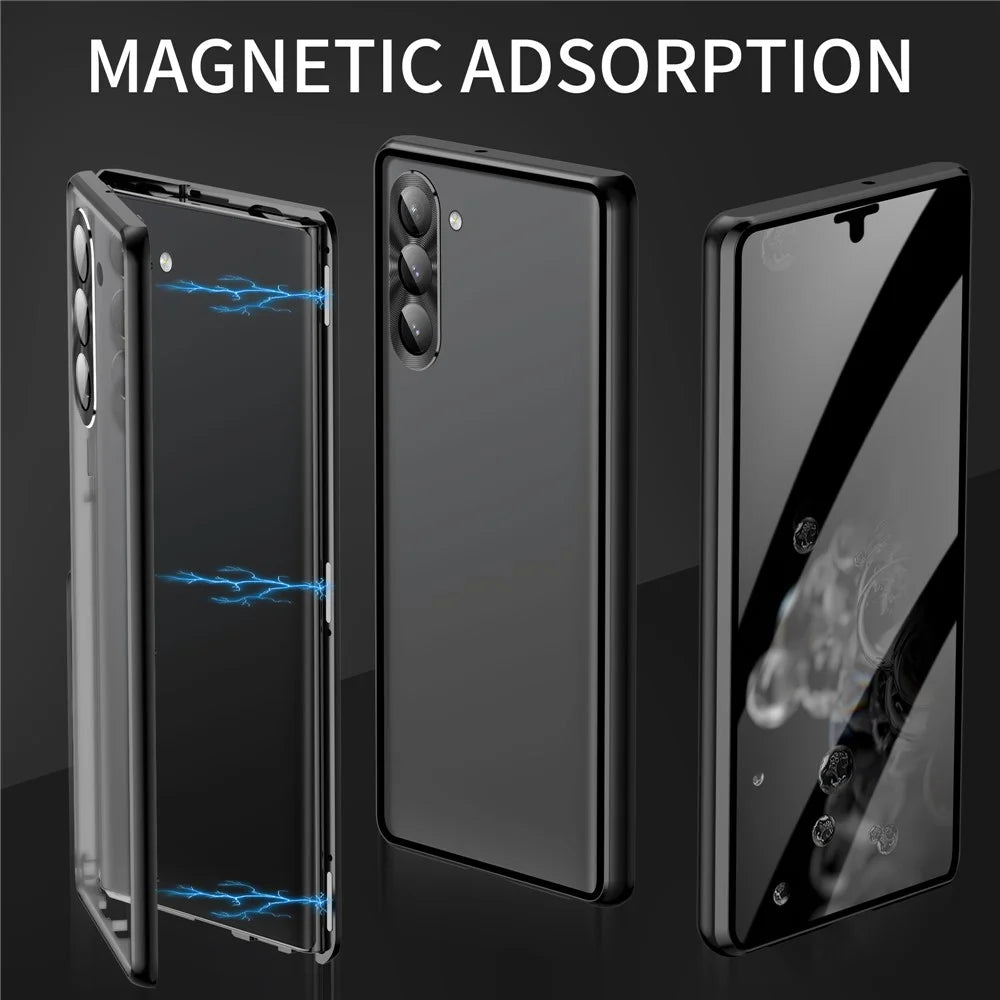 For Samsung Galaxy S23+ Case Magnetic Adsorption Phone Cover with Anti-Peep Dual Sided Tempered Glass - Black - 2