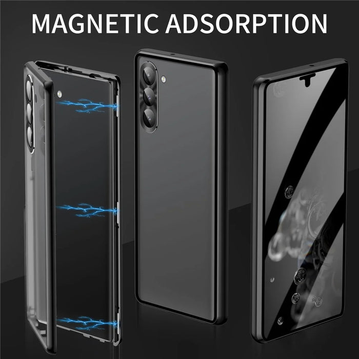 For Samsung Galaxy S23+ Case Magnetic Adsorption Phone Cover with Anti-Peep Dual Sided Tempered Glass - Black - 2