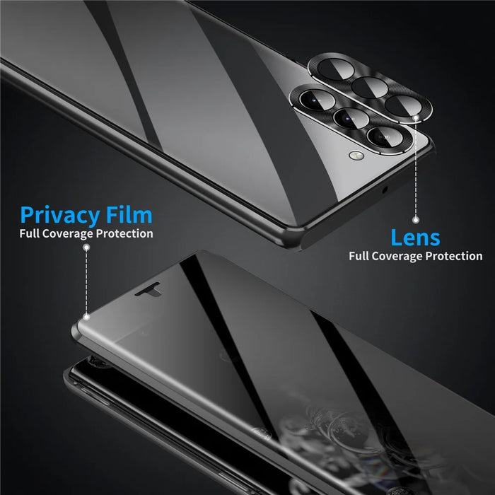For Samsung Galaxy S23+ Case Magnetic Adsorption Phone Cover with Anti-Peep Dual Sided Tempered Glass - Black - 5