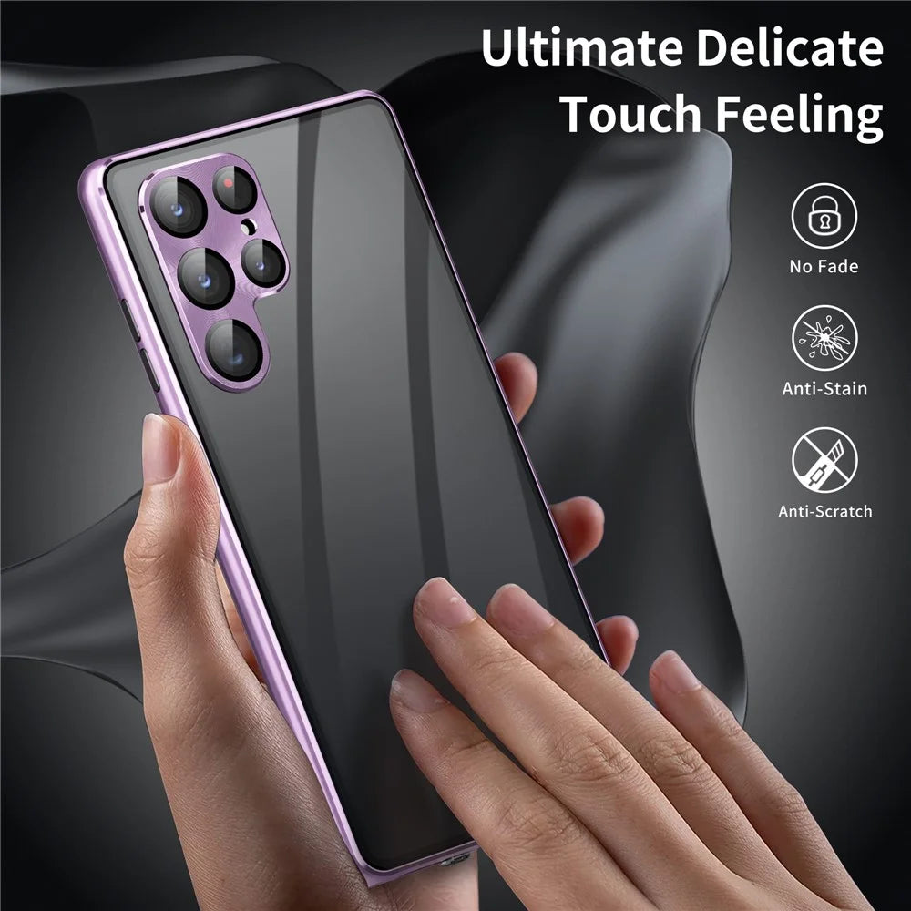 For Samsung Galaxy S23 Ultra Case Magnetic Adsorption Phone Cover with Anti-Peep Dual Sided Tempered Glass - Light Purple - 4