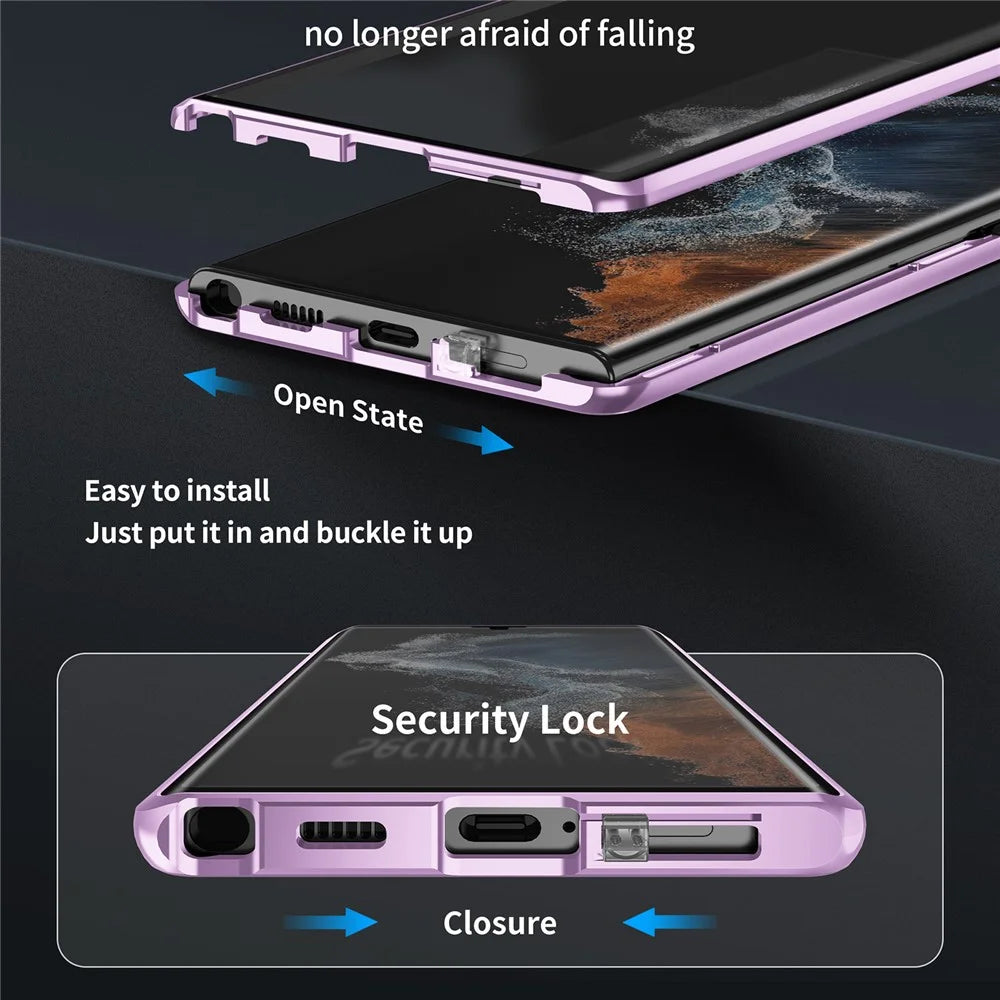 For Samsung Galaxy S23 Ultra Case Magnetic Adsorption Phone Cover with Anti-Peep Dual Sided Tempered Glass - Light Purple - 6
