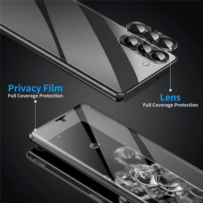 For Samsung Galaxy S23 Case Magnetic Adsorption Phone Cover with Anti-Peep Dual Sided Tempered Glass - Black - 5