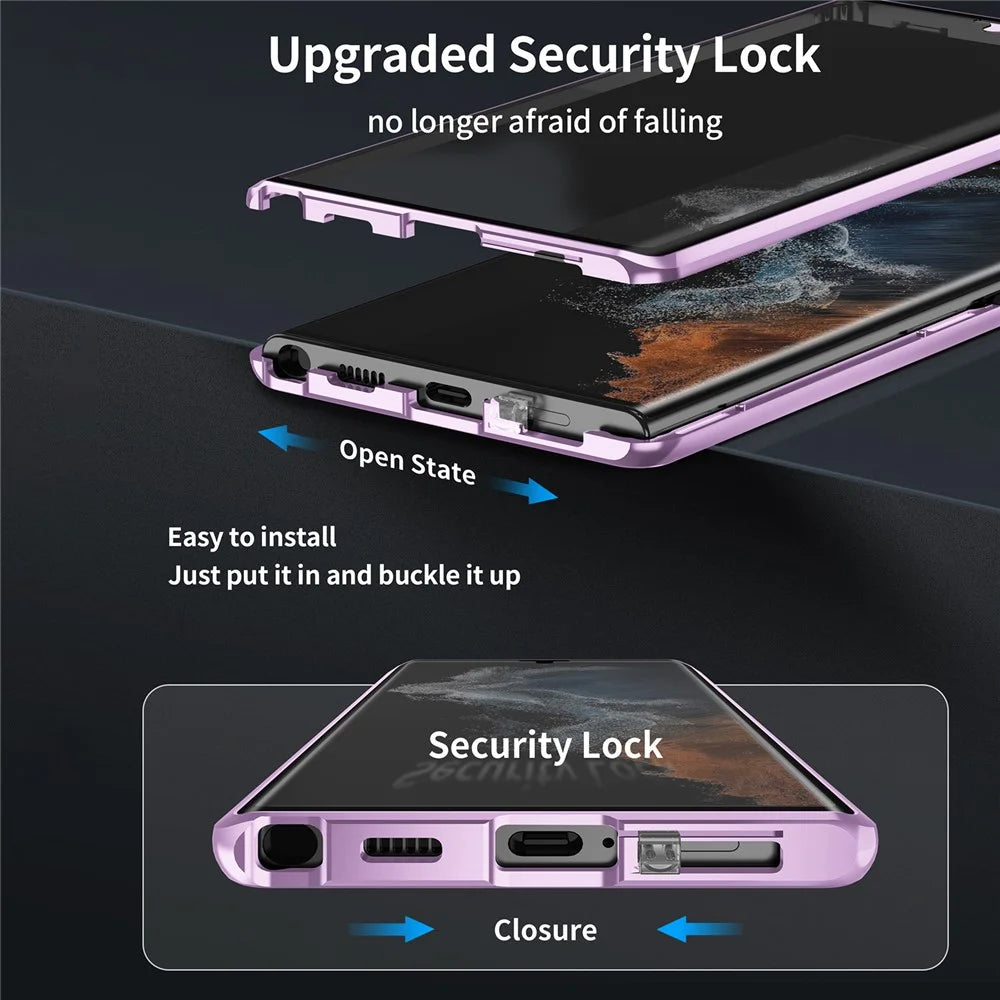 Magnetic Case for Samsung Galaxy S23 Ultra Matte PC Metal Tempered Glass Phone Case with Lens Cover / Lock - Purple - 7