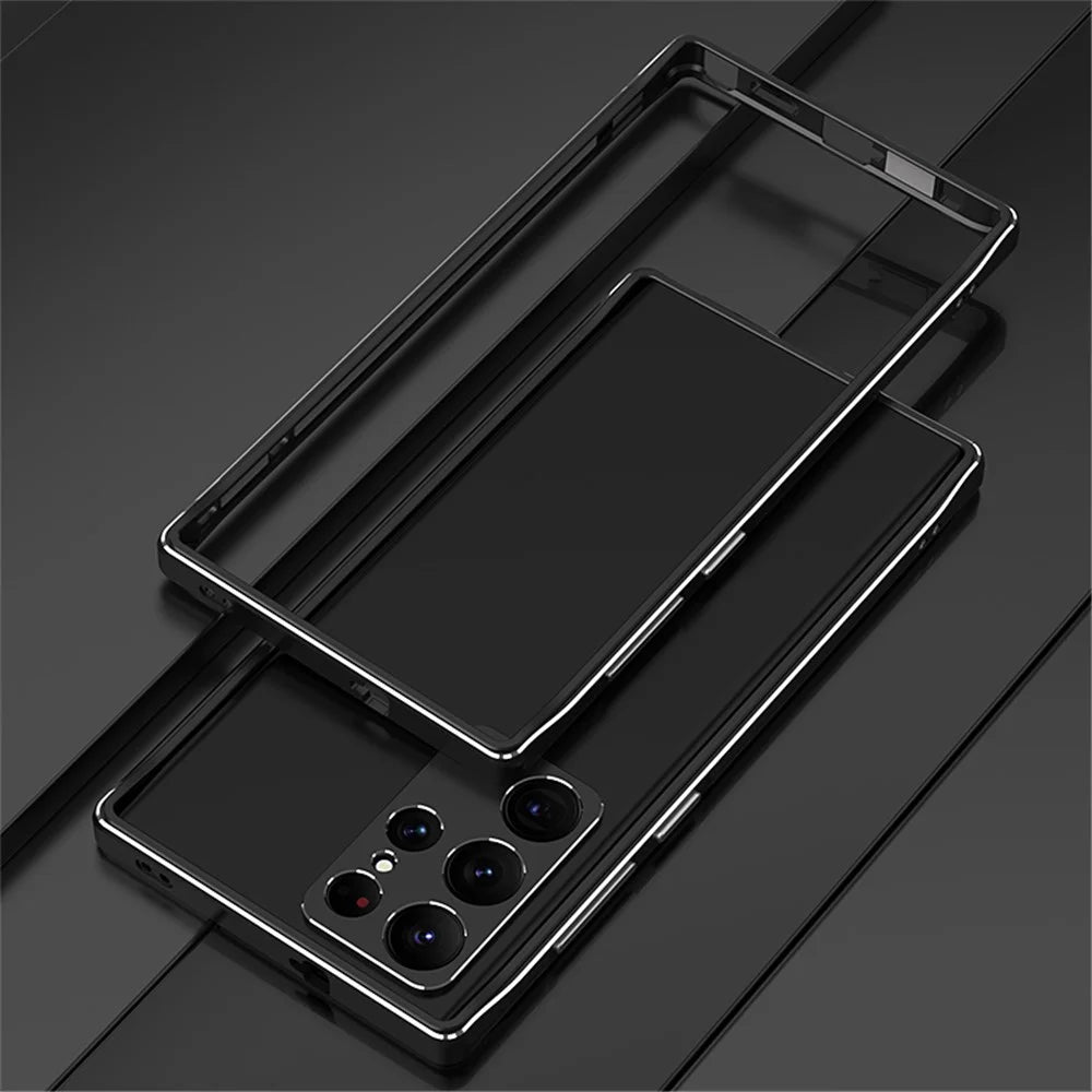 For Samsung Galaxy S23 Ultra Metal Frame Phone Bumper Case with Camera Lens Cover - Black  /  Silver - 2