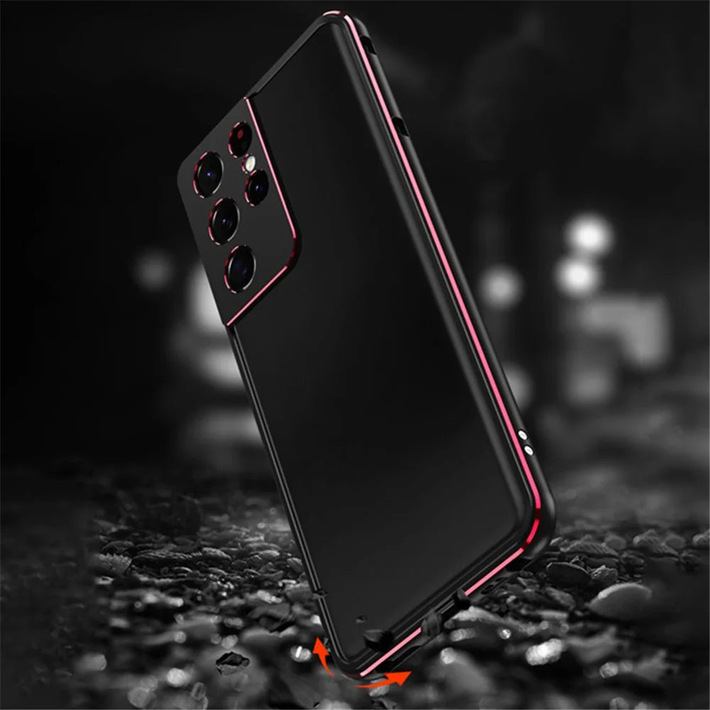 For Samsung Galaxy S23 Ultra Metal Frame Phone Bumper Case with Camera Lens Cover - Black  /  Silver - 3