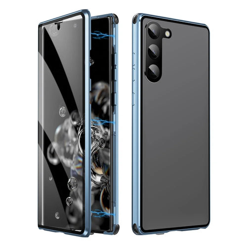 For Samsung Galaxy S23+ Phone Cover Anti-Peep Metal Tempered Glass Phone Case (No Fingerprint Unlock) - Blue - 1