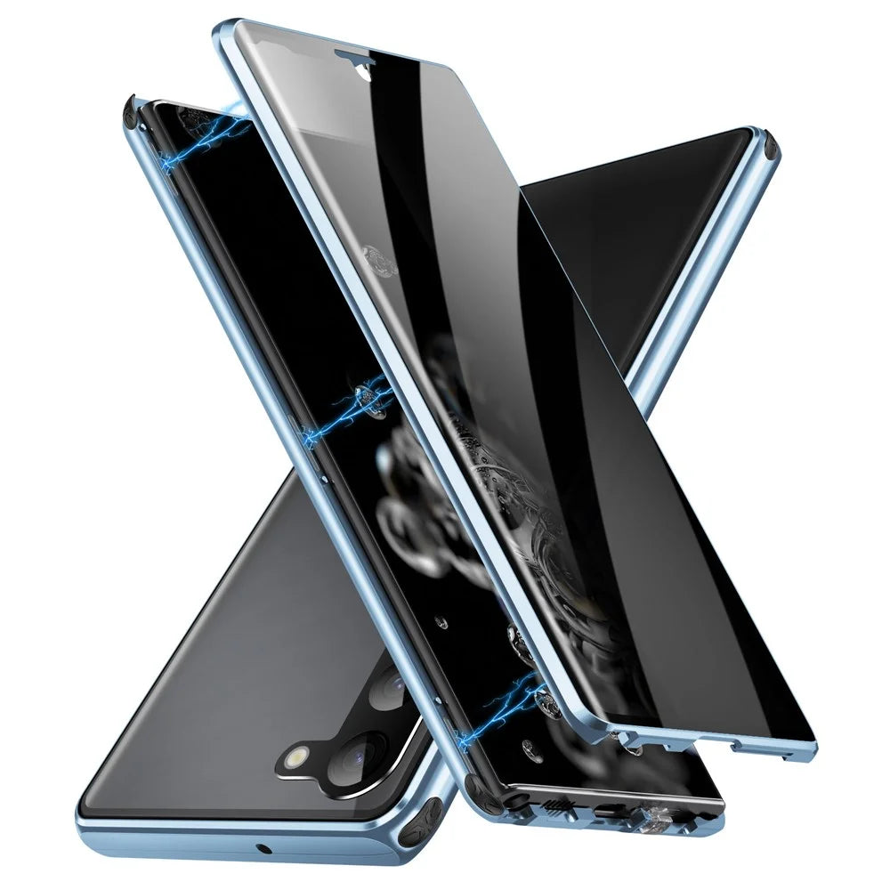 For Samsung Galaxy S23+ Phone Cover Anti-Peep Metal Tempered Glass Phone Case (No Fingerprint Unlock) - Blue - 2