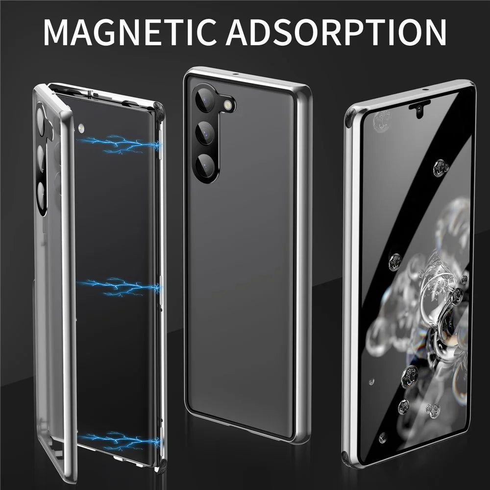 For Samsung Galaxy S23+ Phone Cover Anti-Peep Metal Tempered Glass Phone Case (No Fingerprint Unlock) - Blue - 3