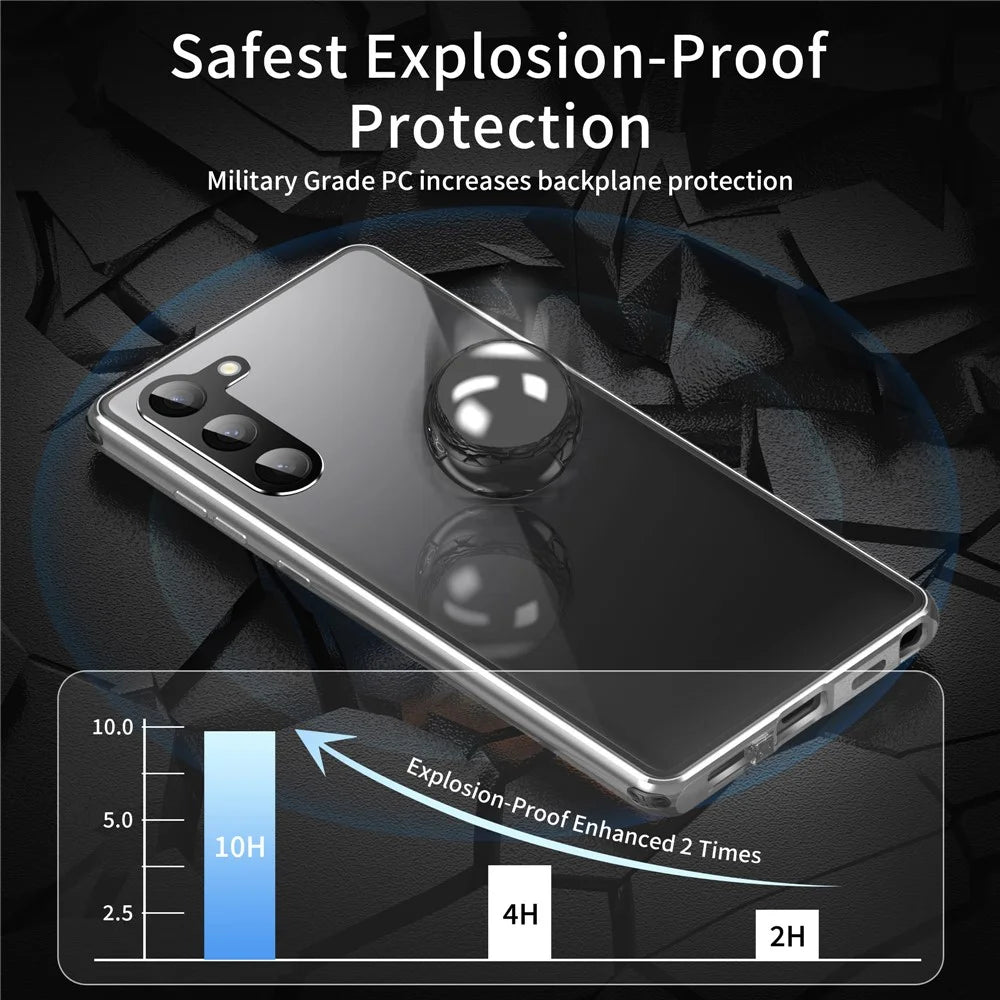 For Samsung Galaxy S23+ Phone Cover Anti-Peep Metal Tempered Glass Phone Case (No Fingerprint Unlock) - Blue - 4