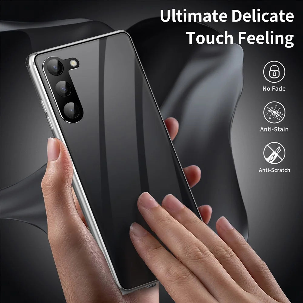 For Samsung Galaxy S23+ Phone Cover Anti-Peep Metal Tempered Glass Phone Case (No Fingerprint Unlock) - Blue - 5