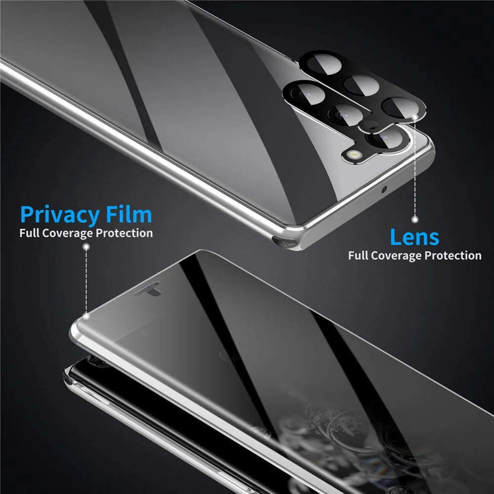For Samsung Galaxy S23+ Phone Cover Anti-Peep Metal Tempered Glass Phone Case (No Fingerprint Unlock) - Blue - 6