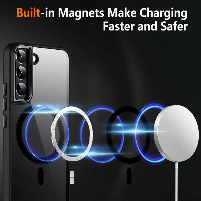 For Samsung Galaxy S23 Magnetic Phone Case Transparent Acrylic Back TPU Frame Phone Cover - Black - 3