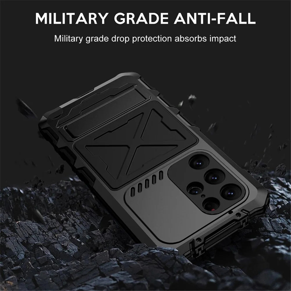 For Samsung Galaxy S23 Ultra Metal TPU Phone Case Anti-Drop Shockproof Phone Cover with Kickstand - Black - 2