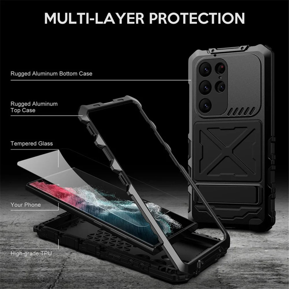 For Samsung Galaxy S23 Ultra Metal TPU Phone Case Anti-Drop Shockproof Phone Cover with Kickstand - Black - 3