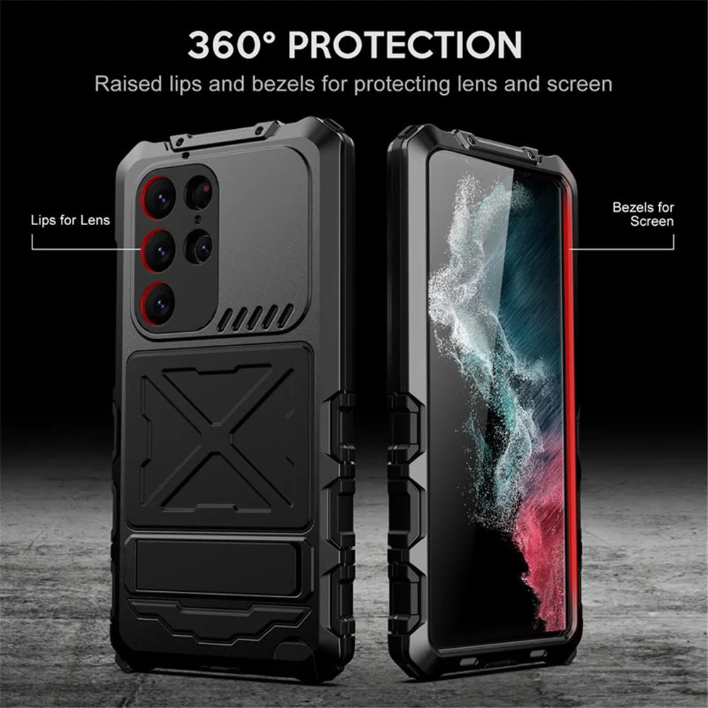 For Samsung Galaxy S23 Ultra Metal TPU Phone Case Anti-Drop Shockproof Phone Cover with Kickstand - Black - 4