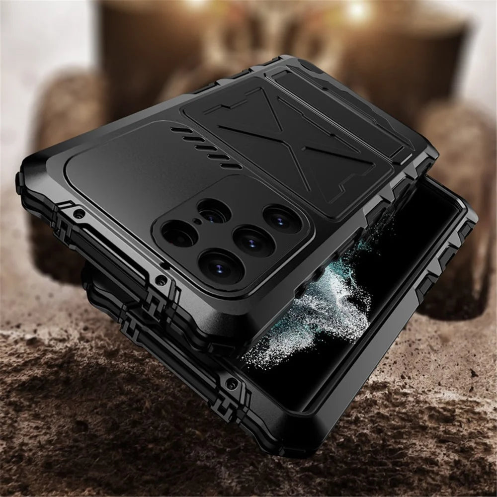 For Samsung Galaxy S23 Ultra Metal TPU Phone Case Anti-Drop Shockproof Phone Cover with Kickstand - Black - 6