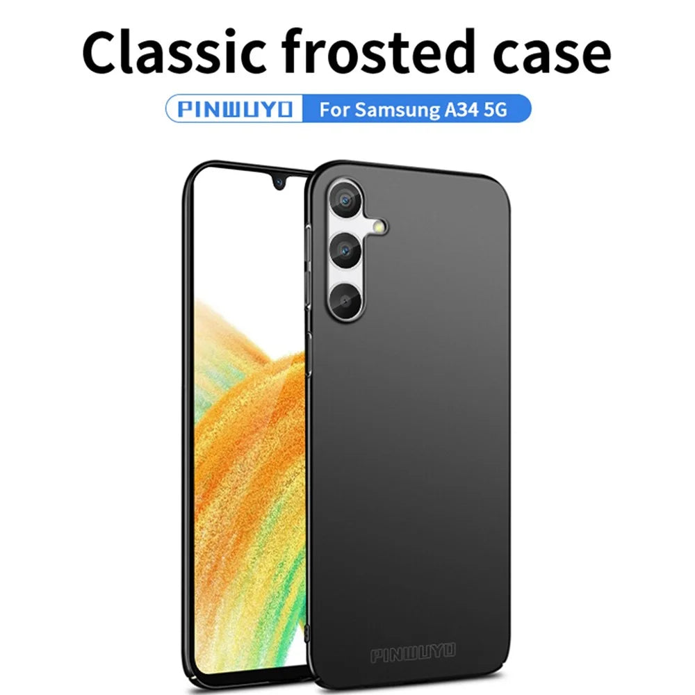 PINWUYO PC Series for Samsung Galaxy A34 5G Matte Phone Case Smartphone Cover with Magnetic Ring Holder - Black - 3
