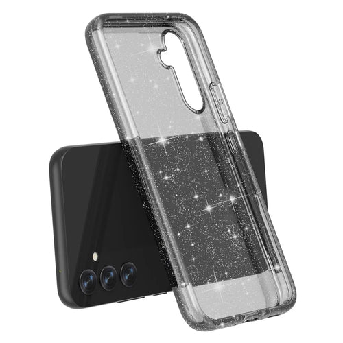 For Samsung Galaxy A34 5G Sparkly Glitter Case Anti-Scratch Hard PC Soft TPU Phone Cover - Shiny Grey - 1