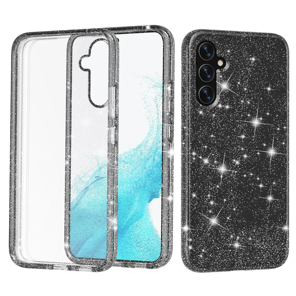 For Samsung Galaxy A34 5G Sparkly Glitter Case Anti-Scratch Hard PC Soft TPU Phone Cover - Shiny Grey - 2