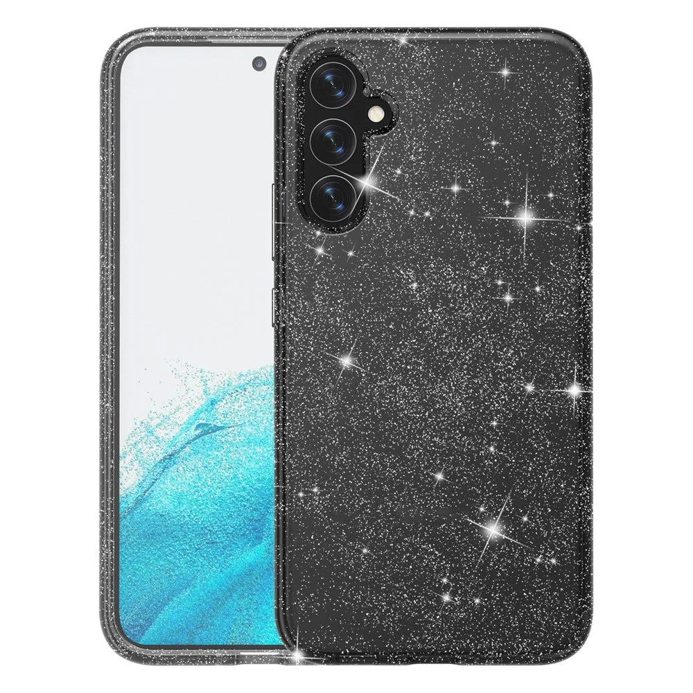 For Samsung Galaxy A34 5G Sparkly Glitter Case Anti-Scratch Hard PC Soft TPU Phone Cover - Shiny Grey - 3