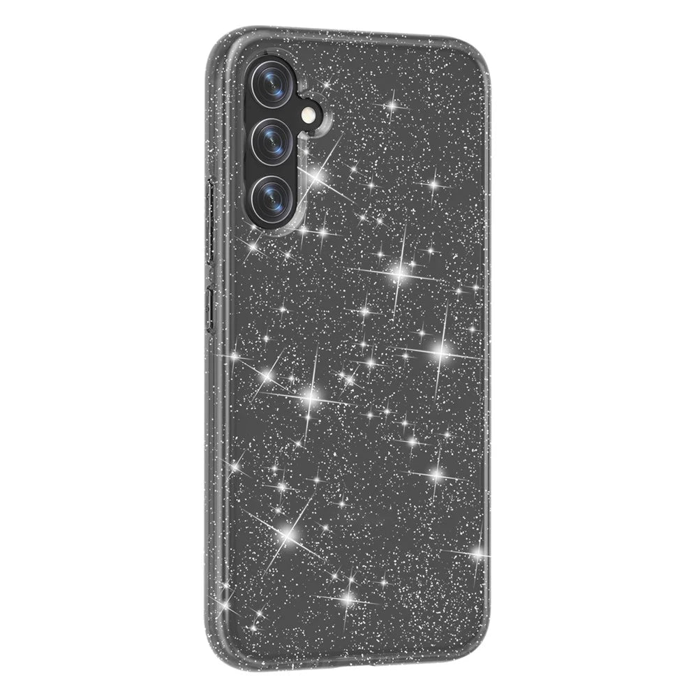 For Samsung Galaxy A34 5G Sparkly Glitter Case Anti-Scratch Hard PC Soft TPU Phone Cover - Shiny Grey - 5