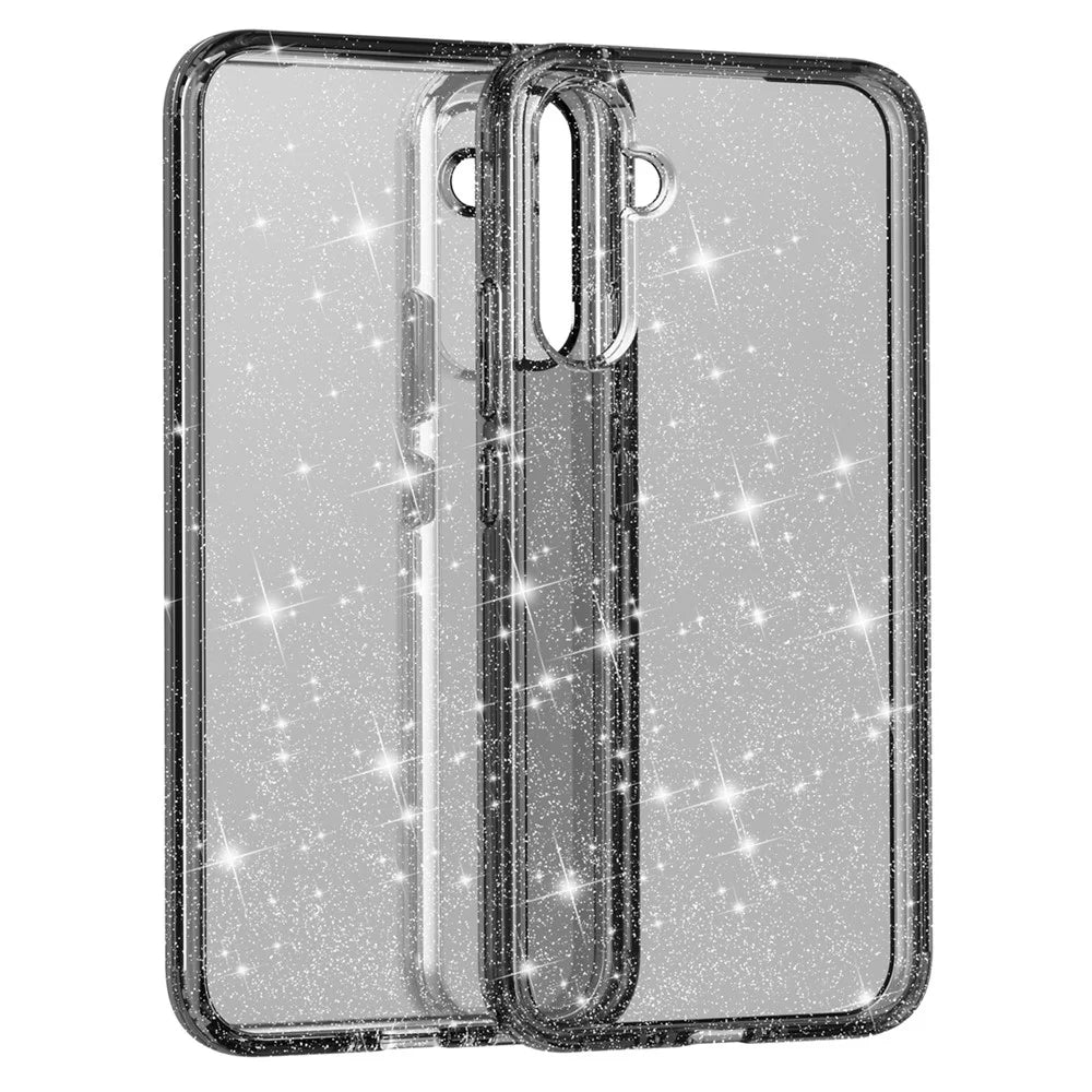 For Samsung Galaxy A34 5G Sparkly Glitter Case Anti-Scratch Hard PC Soft TPU Phone Cover - Shiny Grey - 6