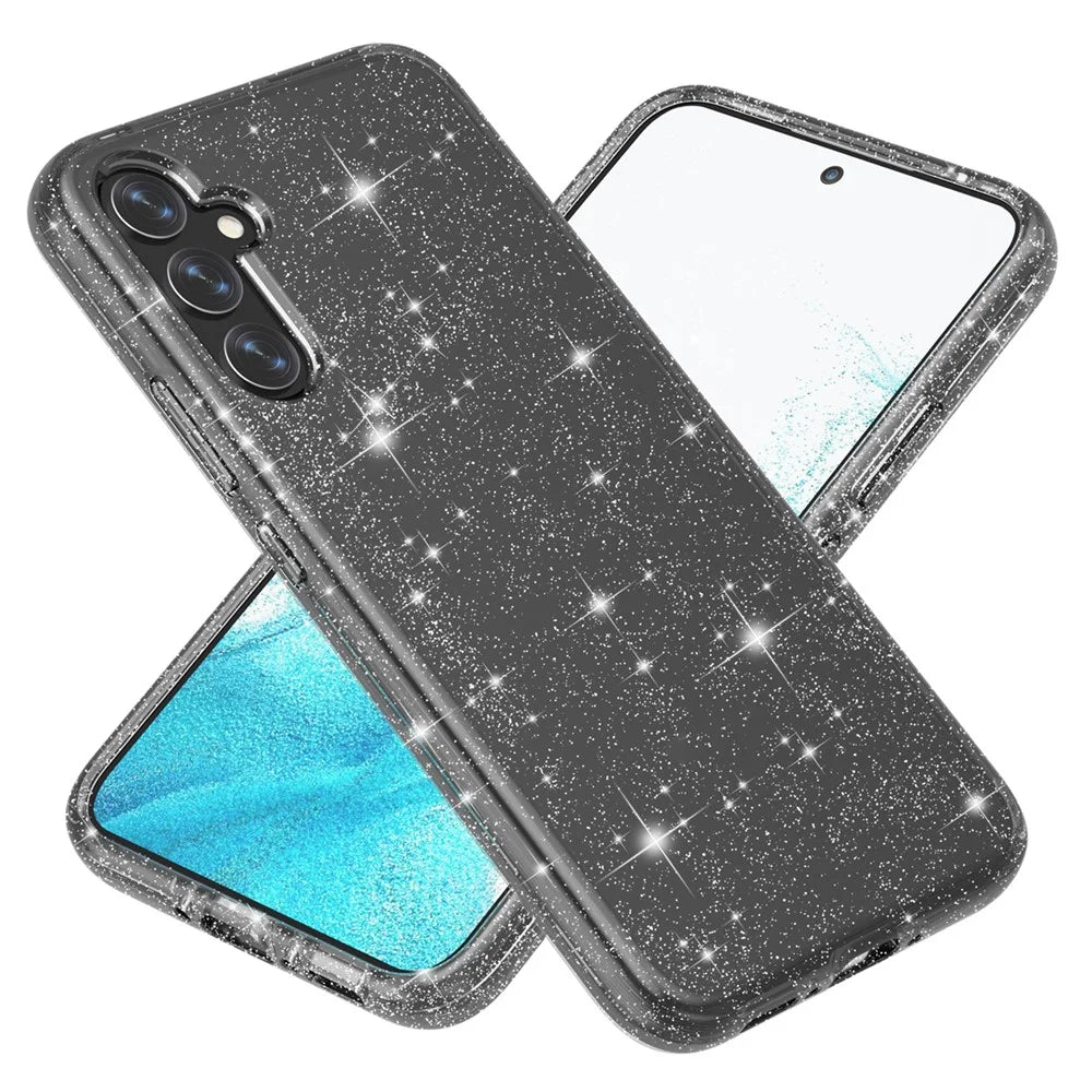 For Samsung Galaxy A34 5G Sparkly Glitter Case Anti-Scratch Hard PC Soft TPU Phone Cover - Shiny Grey - 7