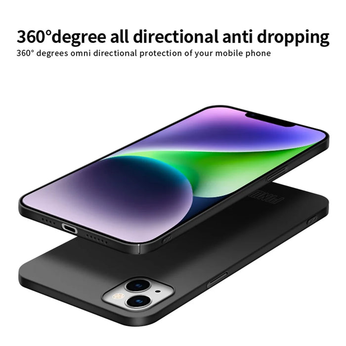 PINWUYO PC Series for iPhone 14 Plus Matte Hard PC Back Phone Case with Magnetic Ring Holder - Black - 6