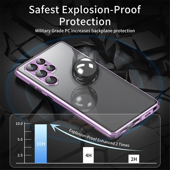 For Samsung Galaxy S21 Ultra 5G Double-Sided Tempered Glass Case Magnetic Metal Frame Phone Cover with Lock Buckle - Light Purple - 3