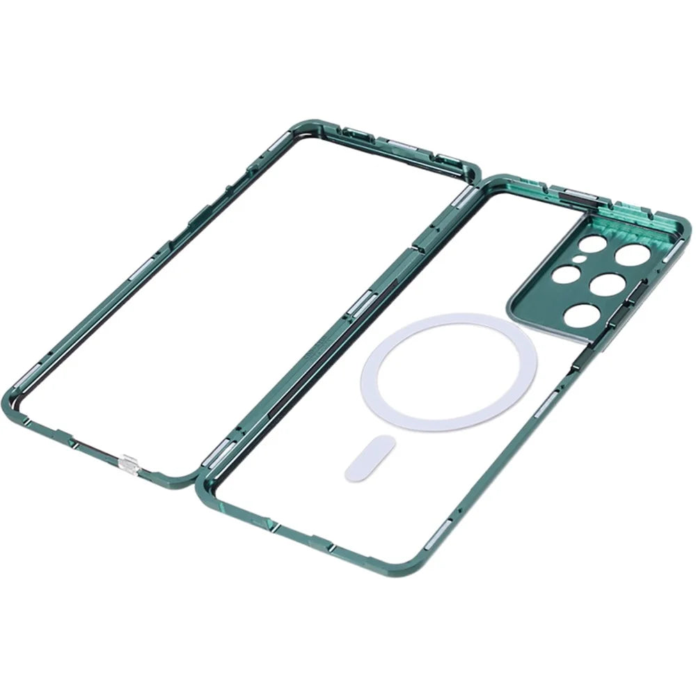 For Samsung Galaxy S21 Ultra 5G Magnetic Phone Case Metal Frame Tempered Glass+Matte PC Phone Cover - Green - 4