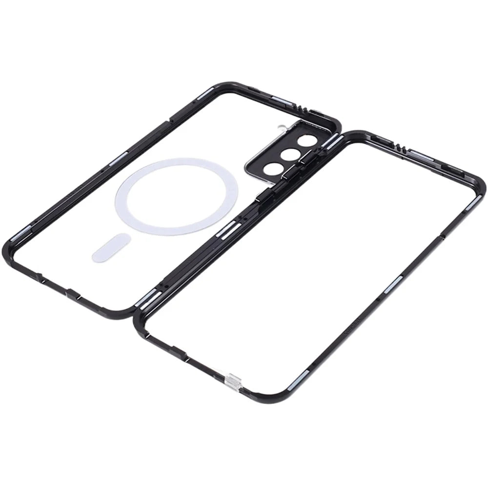 For Samsung Galaxy S22+ 5G Clear Magnetic Phone Case Tempered Glass Back Frosted PC Metal Frame Protective Cover - Black - 4