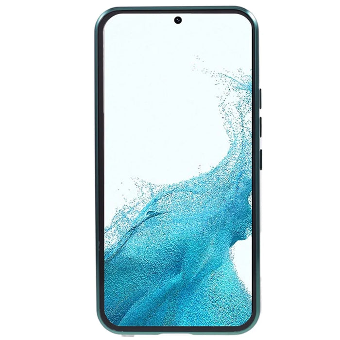 For Samsung Galaxy S22 5G Double Sided Tempered Glass Phone Case Secure Lock Magnetic Metal Frame Clear Cover - Green - 3