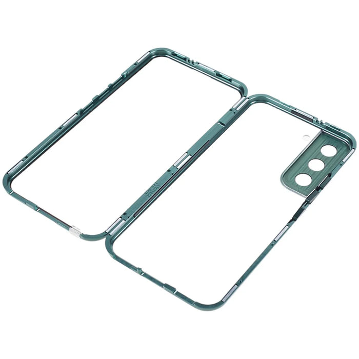 For Samsung Galaxy S21 5G Security Lock Magnetic Phone Case Metal Frame Double Sided Tempered Glass Clear Cover - Green - 6