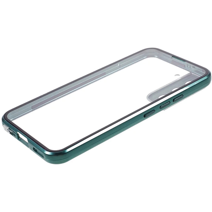 For Samsung Galaxy S21 5G Security Lock Magnetic Phone Case Metal Frame Double Sided Tempered Glass Clear Cover - Green - 7