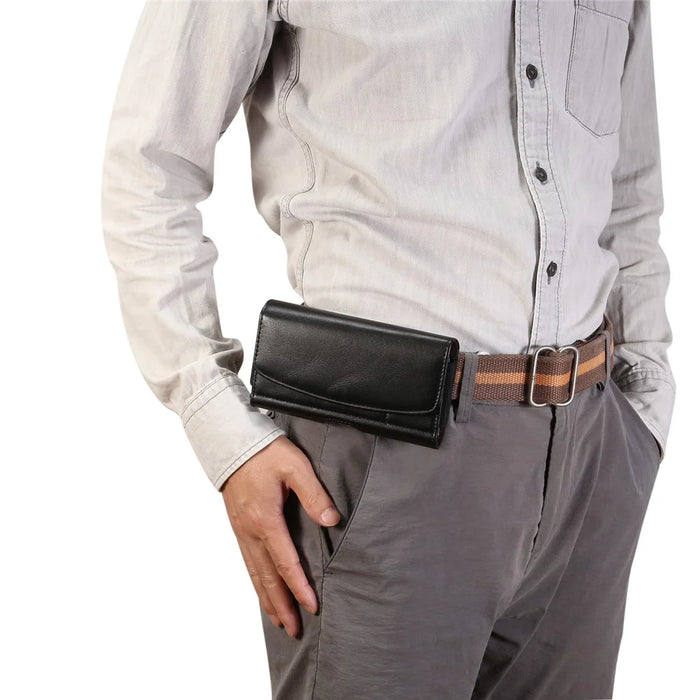 6.7-6.9 inch Belt Holster Texture Microfiber Leather Card Holder Pouch Horizontal Cell Phone Case with Belt Clip - 3