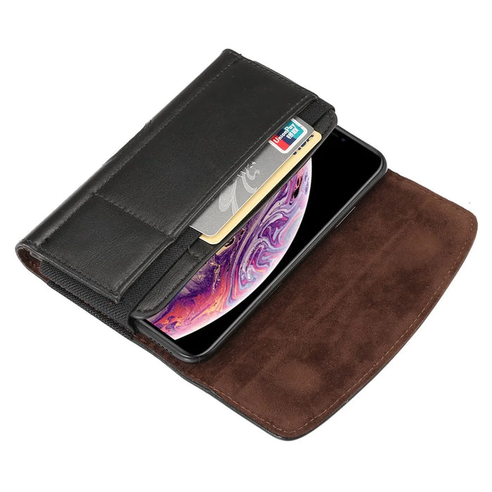6.7-6.9 inch Belt Holster Texture Microfiber Leather Card Holder Pouch Horizontal Cell Phone Case with Belt Clip - 4