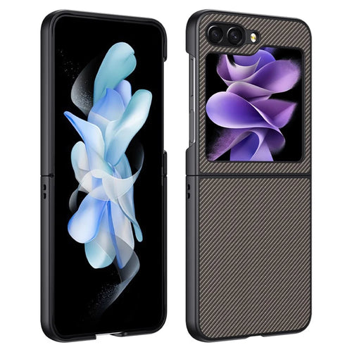 For Samsung Galaxy Z Flip5 5G Carbon Fiber Texture Phone Case PU Leather + PC Ultra-Thin Cover - Carbon Gold - 1
