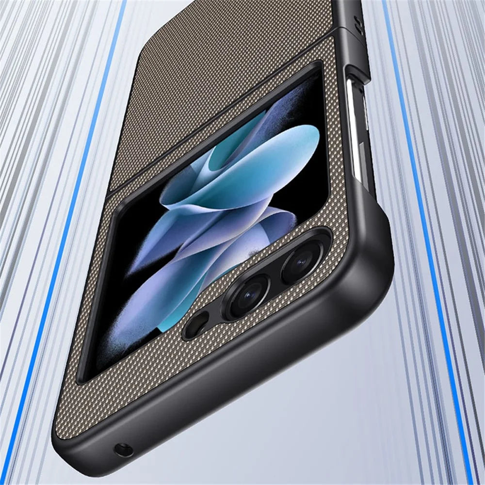 For Samsung Galaxy Z Flip5 5G Carbon Fiber Texture Phone Case PU Leather + PC Ultra-Thin Cover - Carbon Gold - 3