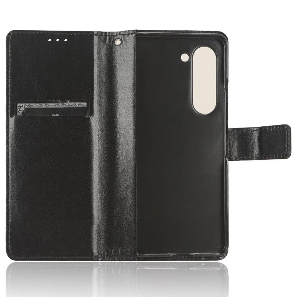 Phone Cover for Samsung Galaxy Z Fold5 5G Leather Wallet Crazy Horse Texture Stand Case with Pen Slot - Black - 4