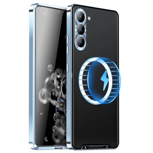 For Samsung Galaxy S23 FE Magnetic Phone Case Camera  Protection Metal Frame Matte Back Cover - Blue - 1