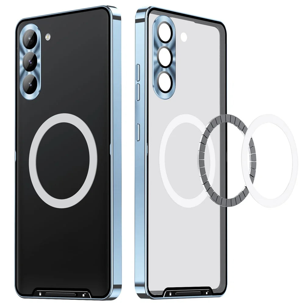 For Samsung Galaxy S23 FE Magnetic Phone Case Camera  Protection Metal Frame Matte Back Cover - Blue - 2