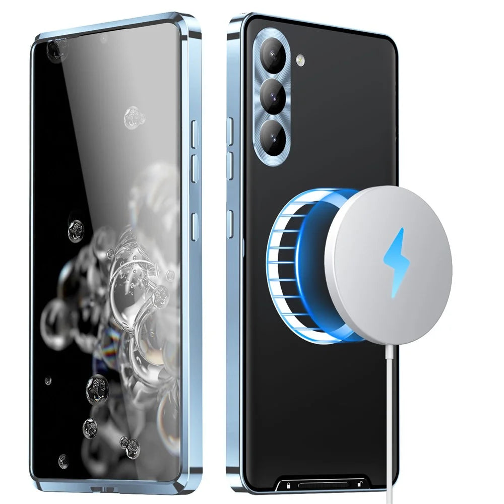 For Samsung Galaxy S23 FE Magnetic Phone Case Camera  Protection Metal Frame Matte Back Cover - Blue - 3