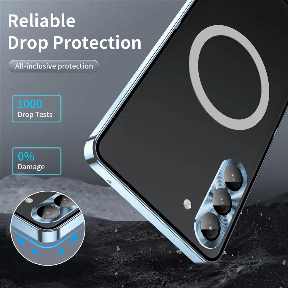 For Samsung Galaxy S23 FE Magnetic Phone Case Camera  Protection Metal Frame Matte Back Cover - Blue - 4